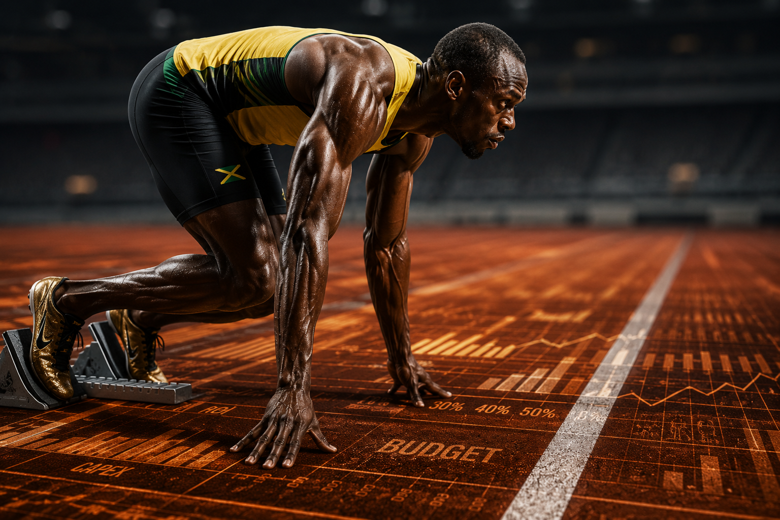 Sprinter am Startblock über Budget-Graphen - Speed vor Geld